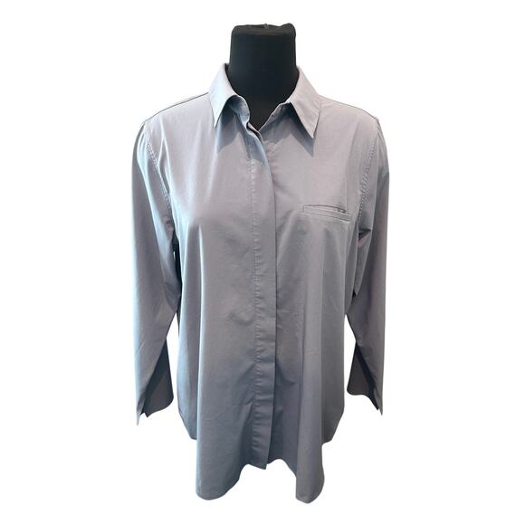 ATHLETA | Urbanite Button Front Shirt Top Gray Long Sleeve Stretch | Large - Picture 3 of 8